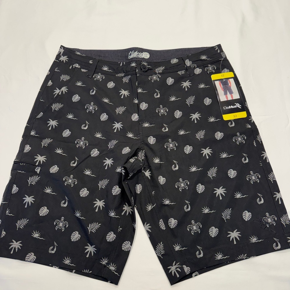 Da Hui Hybrid Shorts Tropical Turtle Palm Print 32 Black Grey New With Tags NWT